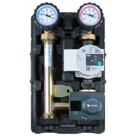 Grupa pompowa AFRISO PrimoTherm K 180-2 DN 25 WP 3-WM-R GZ x GW 1 1/2'' x 1'', z zaworem mieszającym, z izolacją, z pompą obiegową Wilo Para SC 25/6