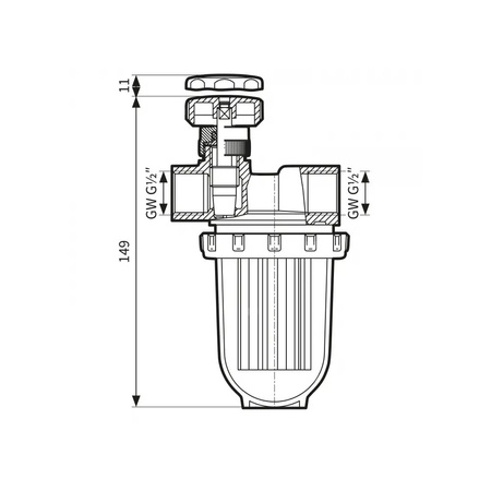 Filtr olejowy AFRISO V 1/2 - 500 Si jednorurowy fi 1/2'' x 1/2'' GW x GW, z wkładem plastikowym, maks. przepływ 390 l/h