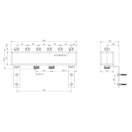 Rozdzielacz do instalacji c.o. AFRISO KSV 90-3 GZ 1 1/2'', 3-obieg. Nakrętka 1'', max. 50 kW