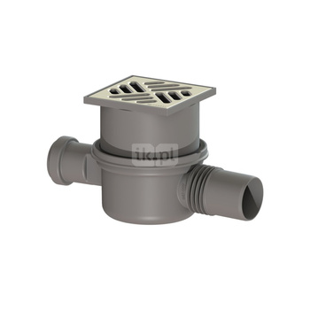 Wpust KESSEL Superflat z 1 przyłączem DN 50, odpływ poziomy (zdejmowany), kratka 100x100mm stal nierdzewna