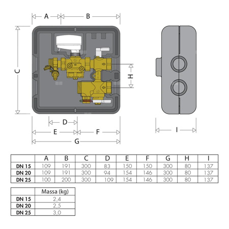 Zestaw przyłączeniowy dla klimakonwektorów bez zwężki Venturiego DN 25, 0,30÷3,00