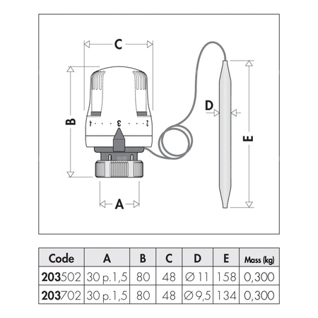 Głowica termostatyczna z czujnikiem przylgowym 20÷50 st. C