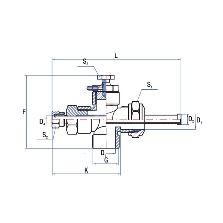 Złącze krzyżowe RUMET z tuleją zanurzeniową Mosiądz 22 mm x 22 mm