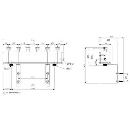Rozdzielacz do instalacji c.o. AFRISO KSV 125-3 HW GZ 1 1/2'', 3-obieg. Nakrętka 1 1/2'', max. 70 kW