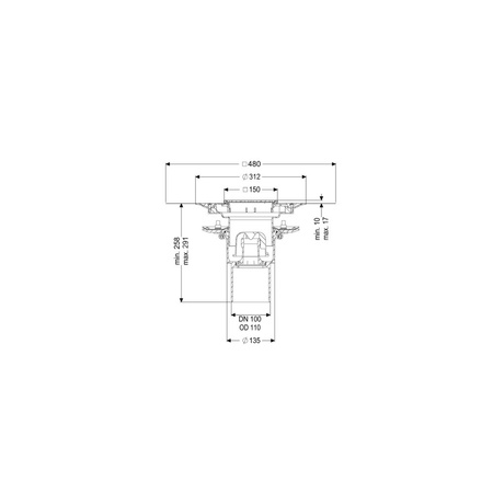 Wpust Practicus,DN100, odpł.pionowy, z nasadką Variofix i kratką/ramą nierdz. 138x138