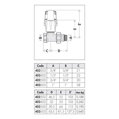 Prosty zawór grzejnikowy do rur stalowych 1/2"