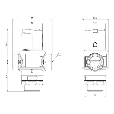 Zawór regulacyjny termostatyczny do wody ciepłej AFRISO ATM 763 mosiądz GZ 1'', DN 20, zakres temp. 35-60'C, Kvs 3.2 m3/h, maksymalna temperatura 110'C, maksymane ciśnienie 10 bar