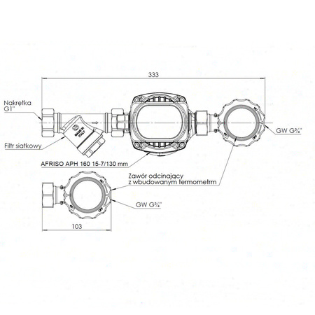 Grupa pompowa AFRISO BPS 990 AP nakrętka x GW 1'' x 3/4'', z pompą obiegową AFRISO APH 160 15-7/130 mm