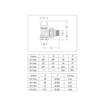 Grzejnikowy zawór odcinający kątowy do rur stalowych 3/8"