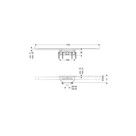Linearis Infinity 90 Syfon z zamknięciem wodnym 50 mm, Szczotkowana powierzchnia - miedź, 1100 mm