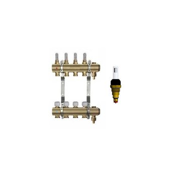 Rozdzielacz do ogrzewania podłogowego QIK MAGNET 4-obieg. mosiądz GW 1'' x GZ 3/4'' + przepływomierz