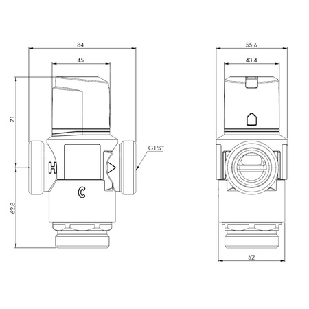 Zawór regulacyjny termostatyczny do wody ciepłej AFRISO ATM 881 mosiądz GZ 1 1/4'', DN 25, zakres temp. 20-43'C, Kvs 4.2 m3/h, maksymalna temperatura 90'C, maksymane ciśnienie 10 bar