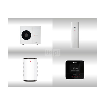 Pompa ciepła powietrzna powietrze-woda monoblok SAUNIER DUVAL GeniaAir HA 7-6 O 7 kW 230 V + Centrala grzewcza FEW 200/6 + Moduł komunikacji internetowej SR 940f + Zasobnik buforowy WN RW 50 + Regulator SRC 720