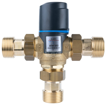Zawór regulacyjny termostatyczny do wody ciepłej AFRISO ATM 563 ze śrubunkami mosiądz GZ 1'', DN 20, zakres temp. 35-60'C, Kvs 2.5 m3/h, maksymalna temperatura 90'C, maksymane ciśnienie 10 bar