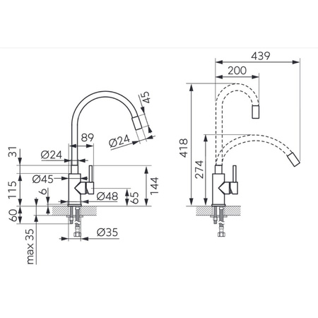Bateria zlewozmywakowa FERRO ZUMBA INOX, kolor stal, elastyczna beżowa wylewka
