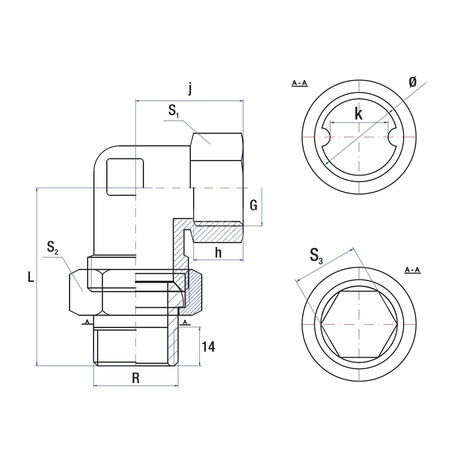 Śrubunek kątowy 90' RUMET mosiądz 1 1/4'' x 1 1/4'' (gw x gz)