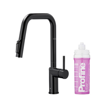 DUERO PURE STYLE PULL-OUT BATERIA KUCHENNA Z FUNKCJĄ FILTRACJI WODY I WYCIĄGANĄ WYLEWKĄ, CZARNA + ZESTAW FILTRUJĄCY PROFINE LILAC S