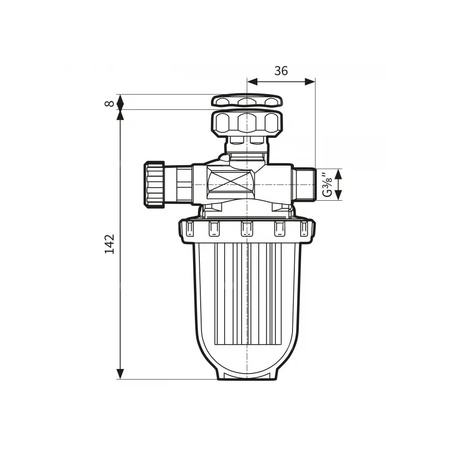 Filtr olejowy AFRISO R500St jednorurowy z powrotem fi 3/8'' x 3/8'' GW x GZ, z wkładem stalowym, maks. przepływ 250 l/h