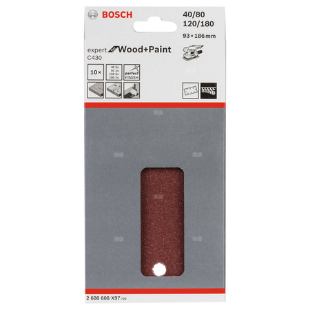 Papier ścierny C430, opakowanie 10 szt. 93 x 186 mm, 2x40, 3x80, 3x120, 2x180