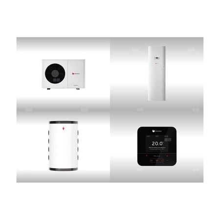 Pompa ciepła powietrzna powietrze-woda monoblok SAUNIER DUVAL GeniaAir HA 5-6 O 5.4 kW 230 V + Centrala grzewcza FEW 200/6 + Moduł komunikacji internetowej SR 940f + Zasobnik buforowy WR RW 50 + Regulator SRC 720