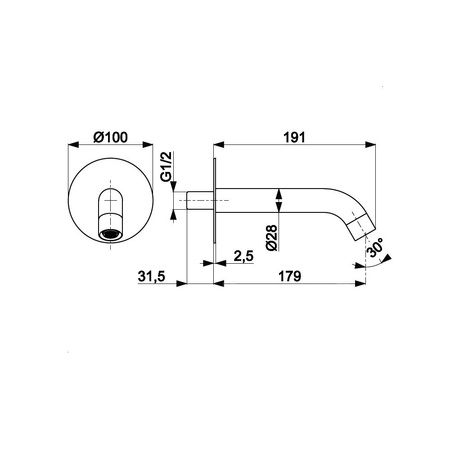 Wylot wannowy MOZA podtynkowy, złoty szczotkowany pvd