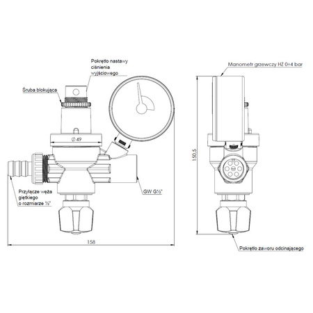 Zawór spustowo-napełniający AFRISO FAM 10 bar, max. 90'C GW x przyłącze do węża, 1/2'' x 1/2'', z manometrem