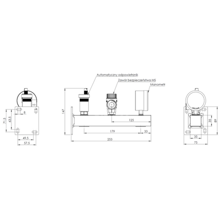 Zespół przyłączeniowy AFRISO BSS 3/4'' GW x GW, max. 3 bar + wskaźnik ciśnienia