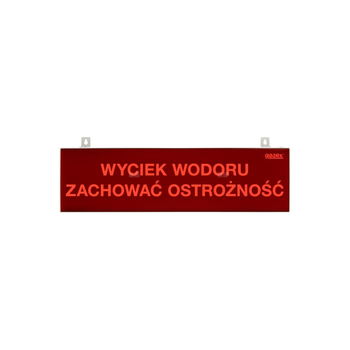 tablica ostrzegawcza "WYCIEK WODORU ZACHOWAĆ OSTROŻNOŚĆ", podświetlenie czerwone LED, wbudowana cicha syrenka, zasilanie 12/24V