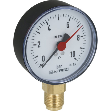 Manometr z rurką Bourdona AFRISO RF standardowy 0/10 bar G1/2B radialne fi 80 mm, kl. 1.6%