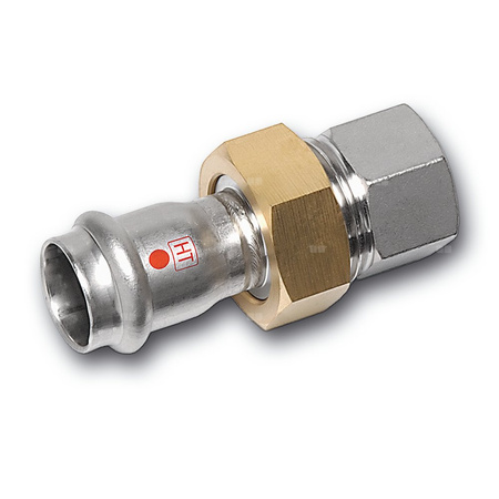 Śrubunek SANHA NiroTherm Industry z uszczelką i nakrętką z mosiądzu trzyczęściowy, stal nierdzewna, 18 mm x 3/4'' (zw x GW)