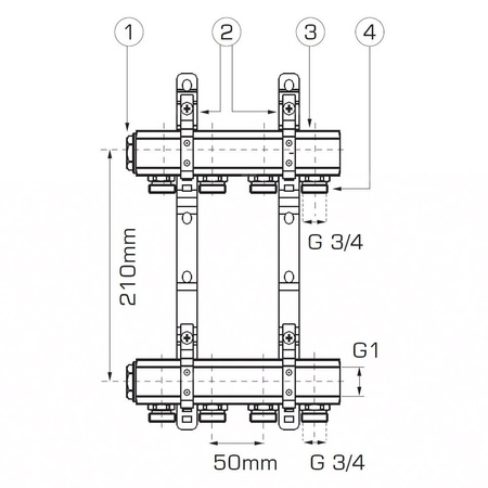 Rozdzielacz 1" 7-drogowy z nyplami
