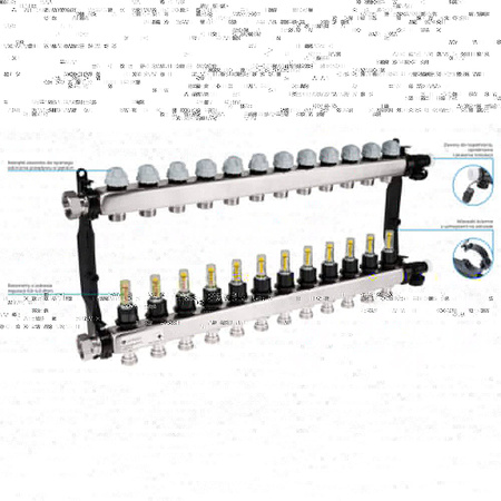 Rozdzielacz do ogrzewania podłogowego AFRISO ProCalida VA 1C 12-obieg. stal nierdzewna GZ 1'' x euroconus 3/4''