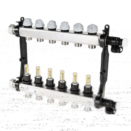 Rozdzielacz do ogrzewania podłogowego AFRISO ProCalida VA 1C 6-obieg. stal nierdzewna GZ 1'' x euroconus 3/4''