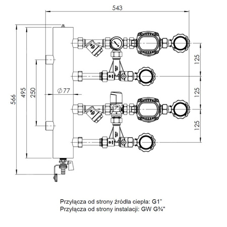 Grupa pompowa AFRISO BPS 961 AP GZ x GW 1'' x 3/4'', z zaworem mieszającym, z zaworem termostatycznym, z pompą obiegową AFRISO APH 160 15-7/130 mm