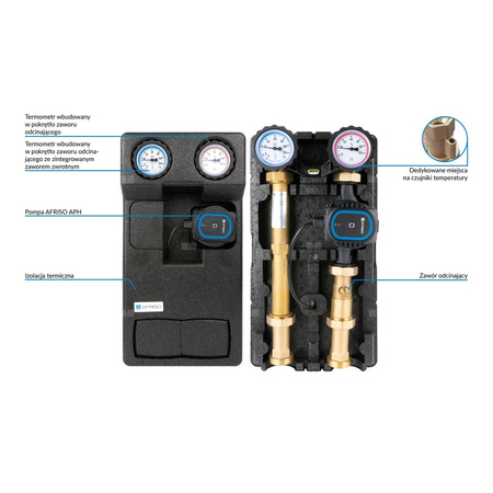 Grupa pompowa AFRISO PrimoTherm 180-1 AP DN 25 AP GZ x GW 1 1/2'' x 1'', z izolacją, z pompą obiegową AFRISO APH 361 25-7/180 mm