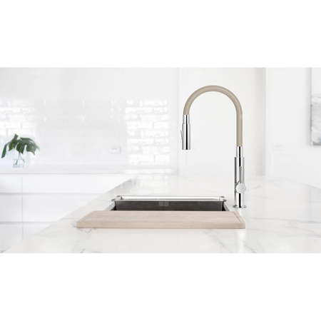 Bateria zlewozmywakowa FERRO ZUMBA SLIM 2F, kolor chrom, beżowa elastyczna wylewka 2f