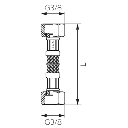 Wąż przyłączeniowy elastyczny FERRO z oplotem (stal), GW x GW, 3/8'' x 3/8'', długość 50 mm