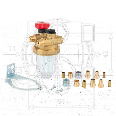 Filtr olejowy AFRISO Z500Si dwururowy fi 3/8'' x 3/8'' GW x GZ, z wkładem plastikowym, maks. przepływ 200 l/h