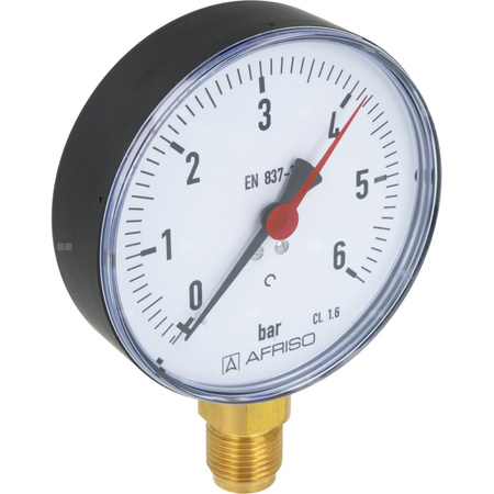 Manometr z rurką Bourdona AFRISO RF standardowy 0/6 bar G1/2B radialne fi 100 mm, kl. 1.6%