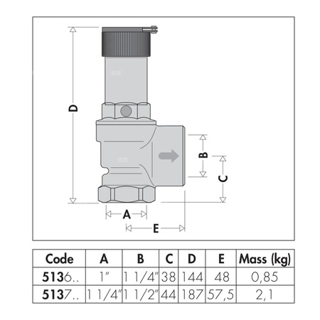 Zawór bezpieczeństwa. Przyłącza z gwintem wewnętrznym 1" x 1 1/4" 7 bar