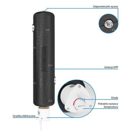 Dogrzewacz przepływowy BEH 462 z grzałką o mocy 2,0 kW, 230 V AC, 2x GW G1 1/4'', 1x GW G1/2''
