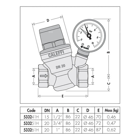 Regulator ciśnienia – wersja skośna, z manometrem 3/4" praca w wysokiej temperaturze