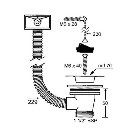 Spust zlewozmywakowy 11/2"x40mm z sitem ze stali nierdzewnej i korkiem gumowym i łańcuszkiem