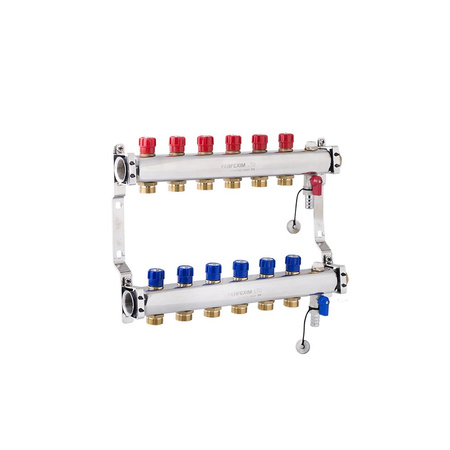 PHA-129A/1 5-obwodowy PN10 Rozdzielacz ze stali nierdzewnej z wkładkami zaworowymi regulacyjno-odcinającymi z odpowietrznikiem ręcznym