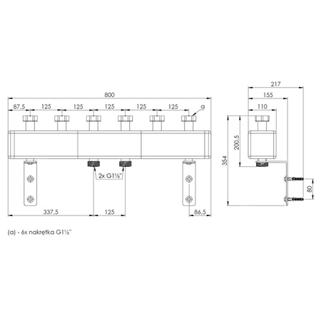 Rozdzielacz do instalacji c.o. AFRISO KSV 125-3 GZ 1 1/2'', 3-obieg. Nakrętka 1 1/2'', max. 70 kW