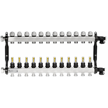 Rozdzielacz do ogrzewania podłogowego AFRISO ProCalida VA 1C 12-obieg. stal nierdzewna GZ 1'' x euroconus 3/4''