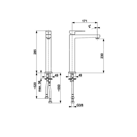 Bateria umywalkowa stojąca nablatowa KFA Armatura LOGON click clack, czarny, montaż blat / otwór na baterię