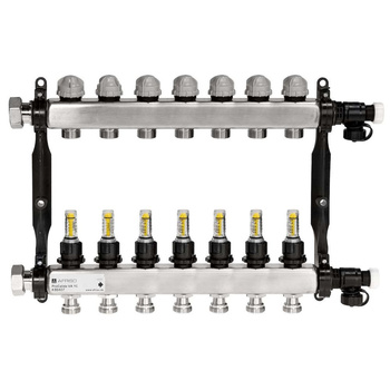 Rozdzielacz do ogrzewania podłogowego AFRISO ProCalida VA 1C 7-obieg. stal nierdzewna GZ 1'' x euroconus 3/4''