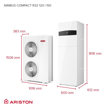 Pakiet - Pompa ciepła powietrzna powietrze-woda monoblok ARISTON NIMBUS COMPACT M NET R32 11 kW 400 V + Moduł naścienny Sensys Net z łącznością Wi-Fi