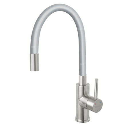 Bateria zlewozmywakowa FERRO ZUMBA INOX, kolor stal, elastyczna szara wylewka